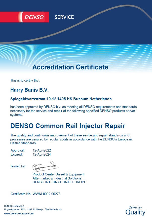 Denso Accreditation Certificate Harry Banis BV 2022